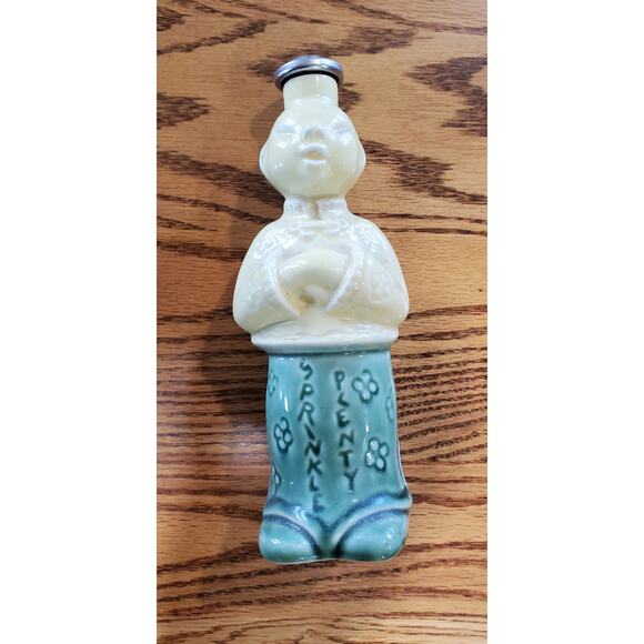 Antique Ceramic Sprinkler Bottle, Green and Yellow, Sprinkle Plenty, 1960s - Picture 4 of 7